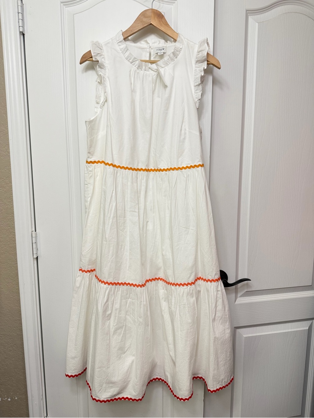 $89 NWT J Crew women sz 12 Tiered Midi Ruffle Dress Rickrack Trim
